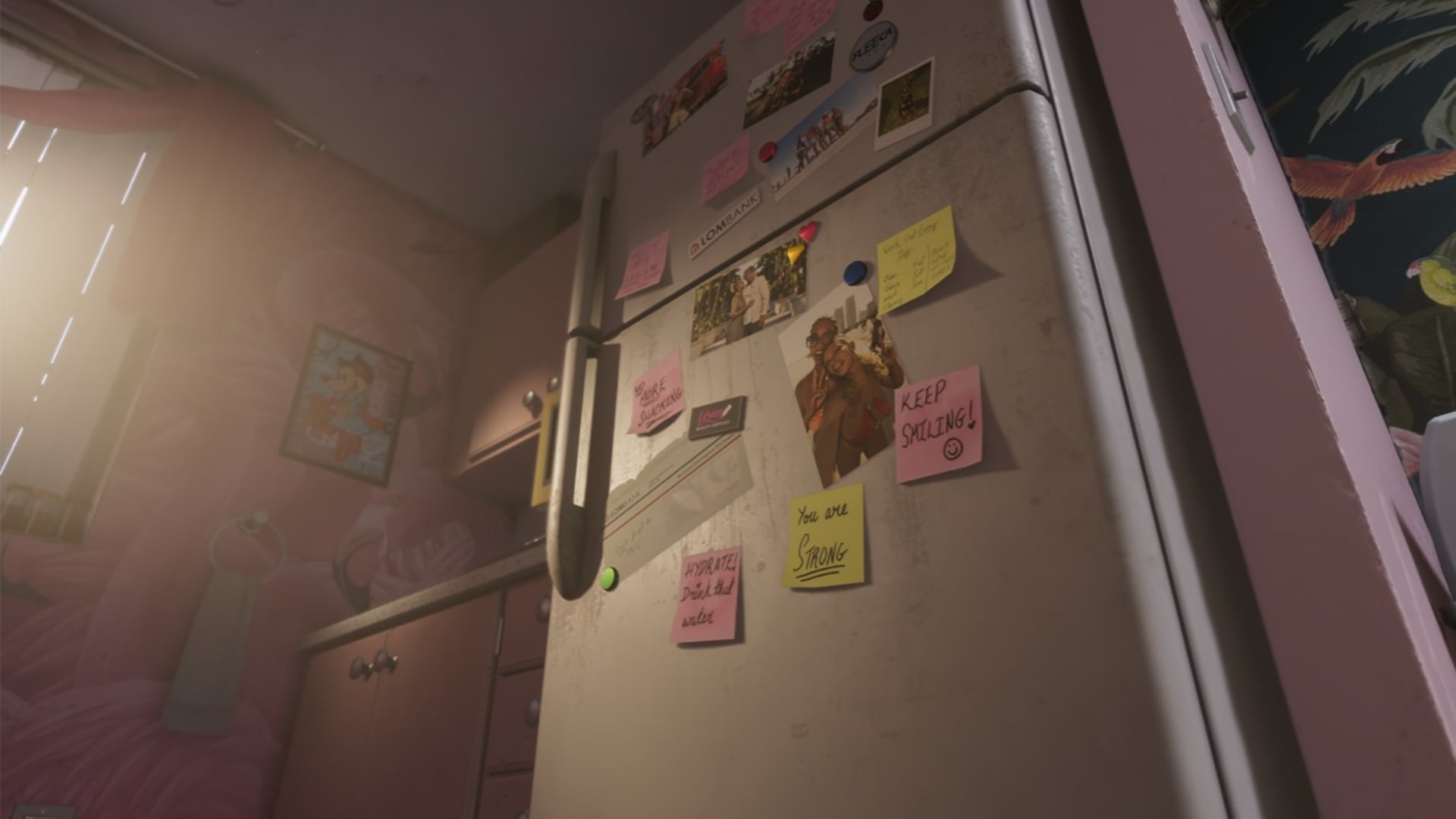 Jason and Lucia’s fridge in GTA 6, covered in sticky notes